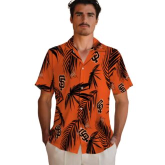San Francisco Giants Tropical Button Up Shirt - Orange Palm Leaf MLB Hawaiian Shirt for Men