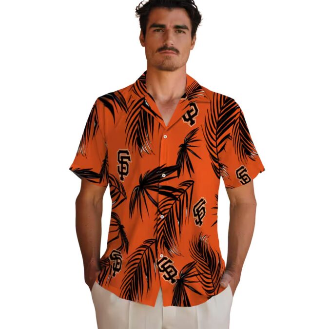 San Francisco Giants Tropical Button Up Shirt - Orange Palm Leaf MLB Hawaiian Shirt for Men