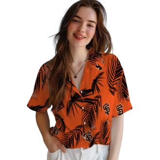 San Francisco Giants Tropical Button Up Shirt - Orange Palm Leaf MLB Hawaiian Shirt for Men