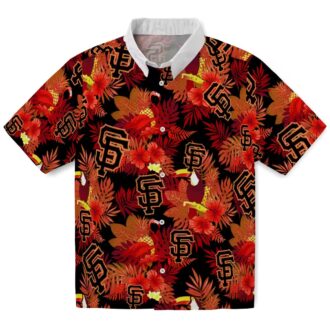Summer San Francisco Giants Hawaiian Shirt - Bold Orange Red Floral & Toucan Design