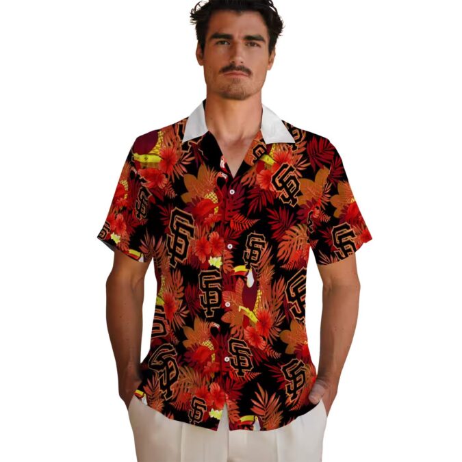 Summer San Francisco Giants Hawaiian Shirt - Bold Orange Red Floral & Toucan Design