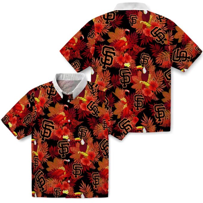 Summer San Francisco Giants Hawaiian Shirt - Bold Orange Red Floral & Toucan Design