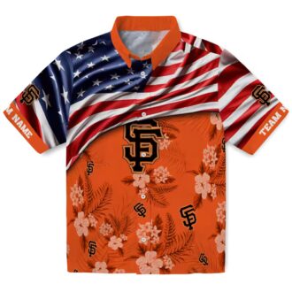 Unique Tropical San Francisco Giants Hawaiian Shirt - Custom MLB Hibiscus US Flag Orange Beachwear