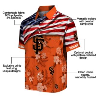 Unique Tropical San Francisco Giants Hawaiian Shirt - Custom MLB Hibiscus US Flag Orange Beachwear