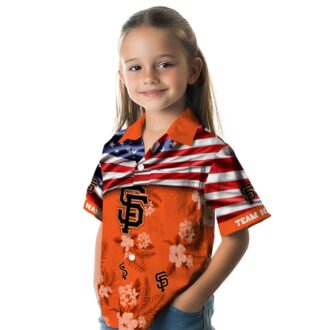 Unique Tropical San Francisco Giants Hawaiian Shirt - Custom MLB Hibiscus US Flag Orange Beachwear
