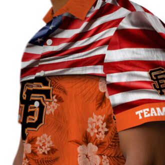 Unique Tropical San Francisco Giants Hawaiian Shirt - Custom MLB Hibiscus US Flag Orange Beachwear
