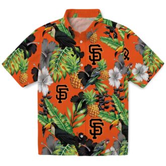 Women's San Francisco Giants MLB Hawaiian Shirt with Toucan & Hibiscus Design