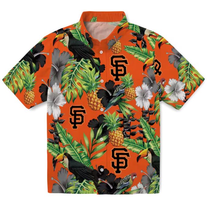 Women's San Francisco Giants MLB Hawaiian Shirt with Toucan & Hibiscus Design