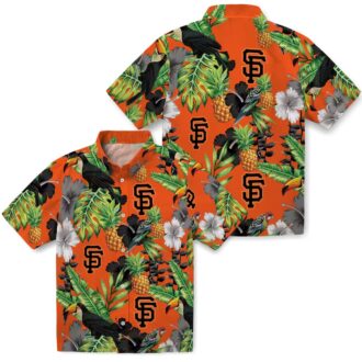Women's San Francisco Giants MLB Hawaiian Shirt with Toucan & Hibiscus Design