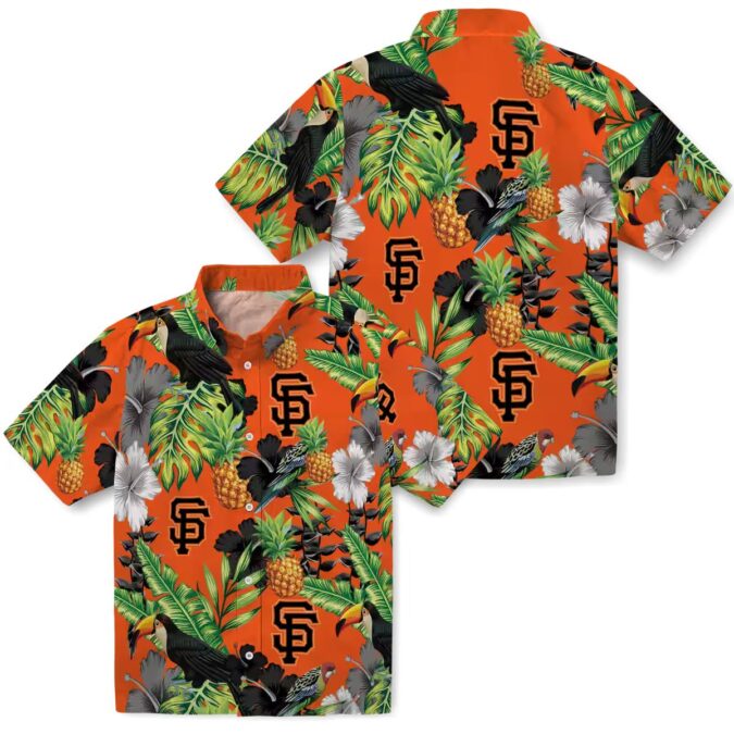 Women's San Francisco Giants MLB Hawaiian Shirt with Toucan & Hibiscus Design