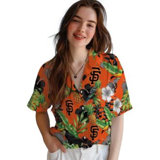 Women's San Francisco Giants MLB Hawaiian Shirt with Toucan & Hibiscus Design