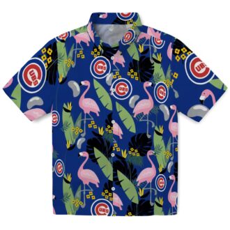 Best Chicago Cubs Flamingo Leaves Hawaiian Shirt - Blue Tropical Shirt for Cubs Fans