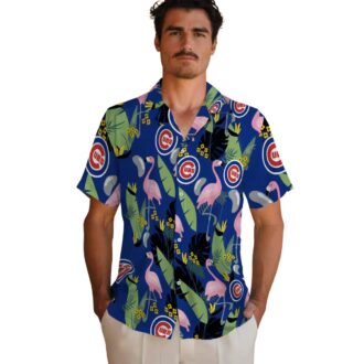 Best Chicago Cubs Flamingo Leaves Hawaiian Shirt - Blue Tropical Shirt for Cubs Fans
