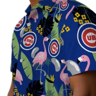 Best Chicago Cubs Flamingo Leaves Hawaiian Shirt - Blue Tropical Shirt for Cubs Fans
