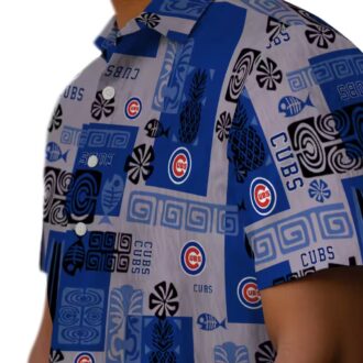 Blue Tribal Symbols Chicago Cubs Hawaiian Shirt - Tropical Beach Shirt for Game Day