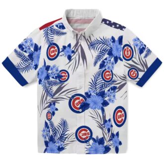 Chicago Cubs Blue White Hibiscus Hawaiian Shirt - Patriotic Tropical Beach Shirt for Game Day