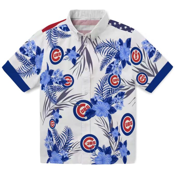 Chicago Cubs Blue White Hibiscus Hawaiian Shirt - Patriotic Tropical Beach Shirt for Game Day