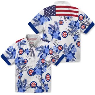 Chicago Cubs Blue White Hibiscus Hawaiian Shirt - Patriotic Tropical Beach Shirt for Game Day