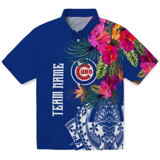 Chicago Cubs Floral Polynesian Blue Hawaiian Shirt - MLB Team Beach Shirt for Men