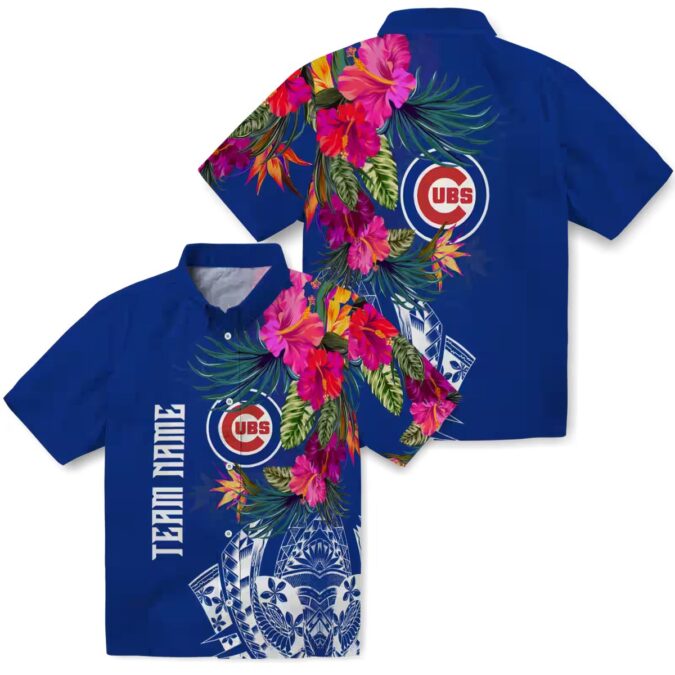 Chicago Cubs Floral Polynesian Blue Hawaiian Shirt - MLB Team Beach Shirt for Men