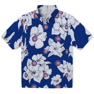 Chicago Cubs Hawaiian Shirt with Hibiscus Blooms - Blue & White Tropical Shirt for Men