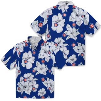 Chicago Cubs Hawaiian Shirt with Hibiscus Blooms - Blue & White Tropical Shirt for Men