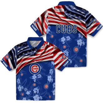 Chicago Cubs Hawaiian Shirt with US Flag & Hibiscus Pattern - Perfect for Game Day & Vacation