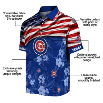 Chicago Cubs Hawaiian Shirt with US Flag & Hibiscus Pattern - Perfect for Game Day & Vacation