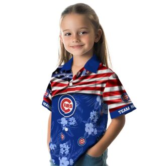 Chicago Cubs Hawaiian Shirt with US Flag & Hibiscus Pattern - Perfect for Game Day & Vacation