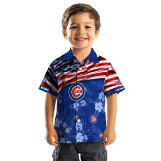 Chicago Cubs Hawaiian Shirt with US Flag & Hibiscus Pattern - Perfect for Game Day & Vacation