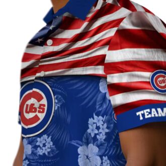Chicago Cubs Hawaiian Shirt with US Flag & Hibiscus Pattern - Perfect for Game Day & Vacation