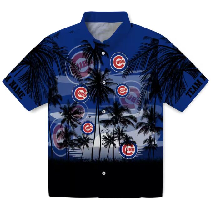 Chicago Cubs MLB Sunset Scene Hawaiian Shirt - Blue Black Vacation Shirt for Fans