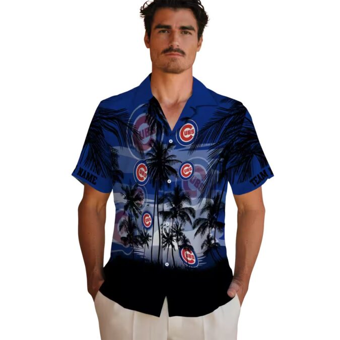 Chicago Cubs MLB Sunset Scene Hawaiian Shirt - Blue Black Vacation Shirt for Fans
