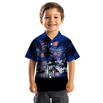 Chicago Cubs MLB Sunset Scene Hawaiian Shirt - Blue Black Vacation Shirt for Fans