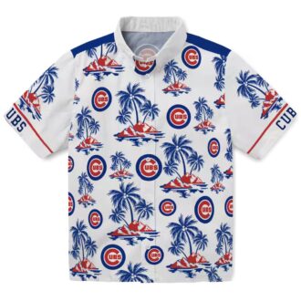 Chicago Cubs Palm Island Print Hawaiian Shirt - Blue White Beach Shirt for Fans