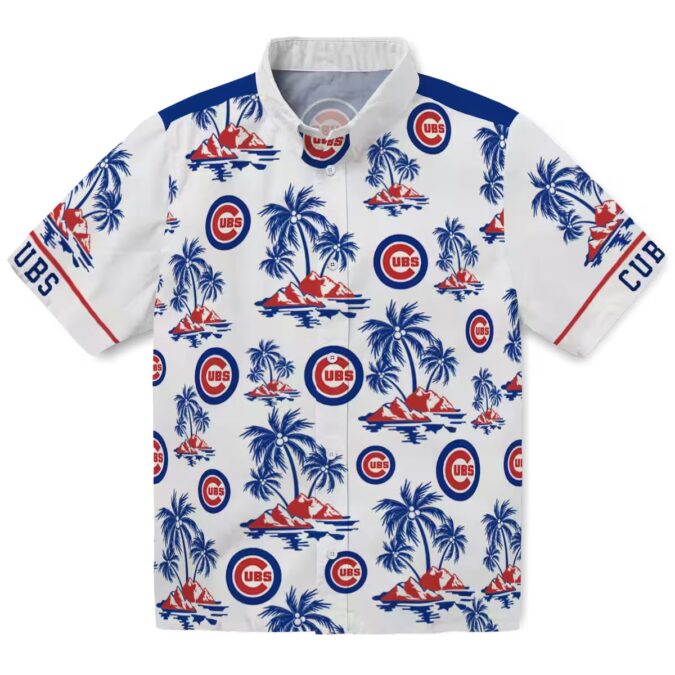 Chicago Cubs Palm Island Print Hawaiian Shirt - Blue White Beach Shirt for Fans