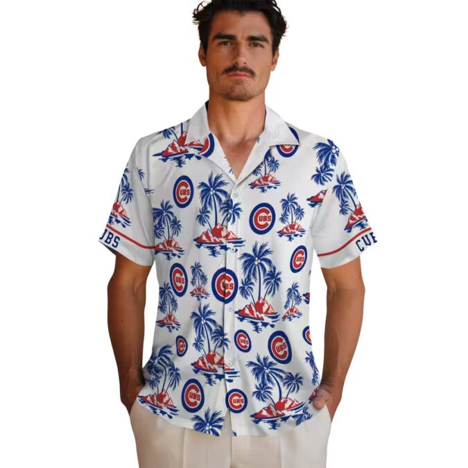 Chicago Cubs Palm Island Print Hawaiian Shirt - Blue White Beach Shirt for Fans