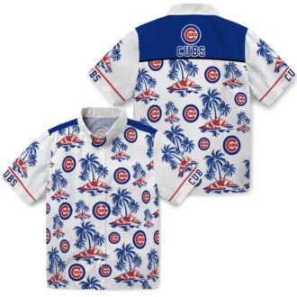 Chicago Cubs Palm Island Print Hawaiian Shirt - Blue White Beach Shirt for Fans
