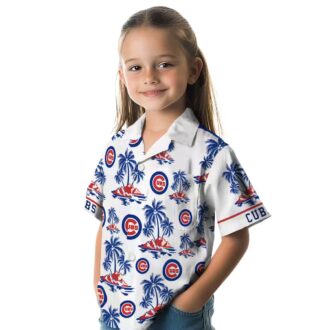 Chicago Cubs Palm Island Print Hawaiian Shirt - Blue White Beach Shirt for Fans