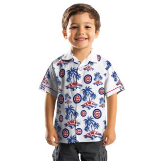 Chicago Cubs Palm Island Print Hawaiian Shirt - Blue White Beach Shirt for Fans