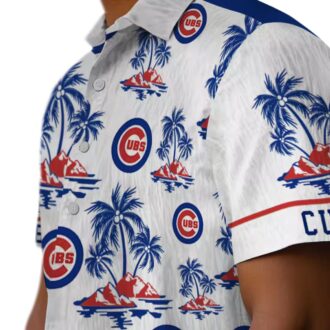 Chicago Cubs Palm Island Print Hawaiian Shirt - Blue White Beach Shirt for Fans