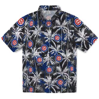 Chicago Cubs Palm Pattern Blue Black Hawaiian Shirt - MLB Tropical Summer Shirt for Men