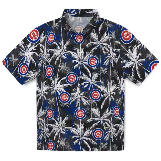 Chicago Cubs Palm Pattern Blue Black Hawaiian Shirt - MLB Tropical Summer Shirt for Men