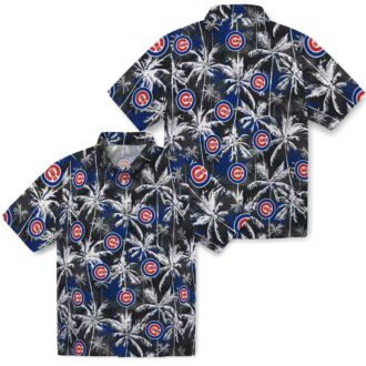 Chicago Cubs Palm Pattern Blue Black Hawaiian Shirt - MLB Tropical Summer Shirt for Men