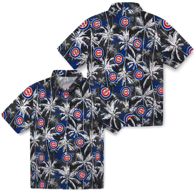 Chicago Cubs Palm Pattern Blue Black Hawaiian Shirt - MLB Tropical Summer Shirt for Men