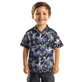 Chicago Cubs Palm Pattern Blue Black Hawaiian Shirt - MLB Tropical Summer Shirt for Men