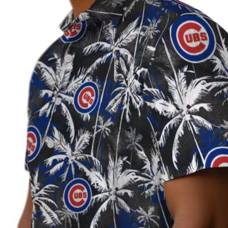 Chicago Cubs Palm Pattern Blue Black Hawaiian Shirt - MLB Tropical Summer Shirt for Men