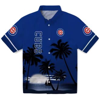 Chicago Cubs Sunset Beach Shirt - Blue & Black Tropical Hawaiian Shirt