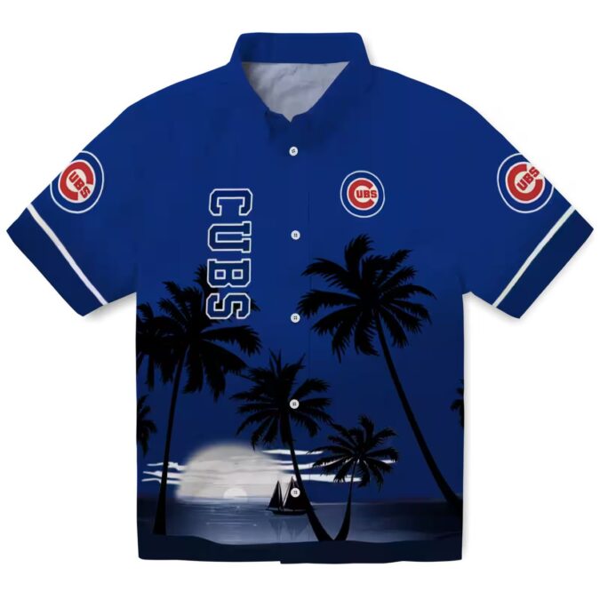 Chicago Cubs Sunset Beach Shirt - Blue & Black Tropical Hawaiian Shirt