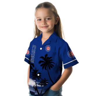 Chicago Cubs Sunset Beach Shirt - Blue & Black Tropical Hawaiian Shirt